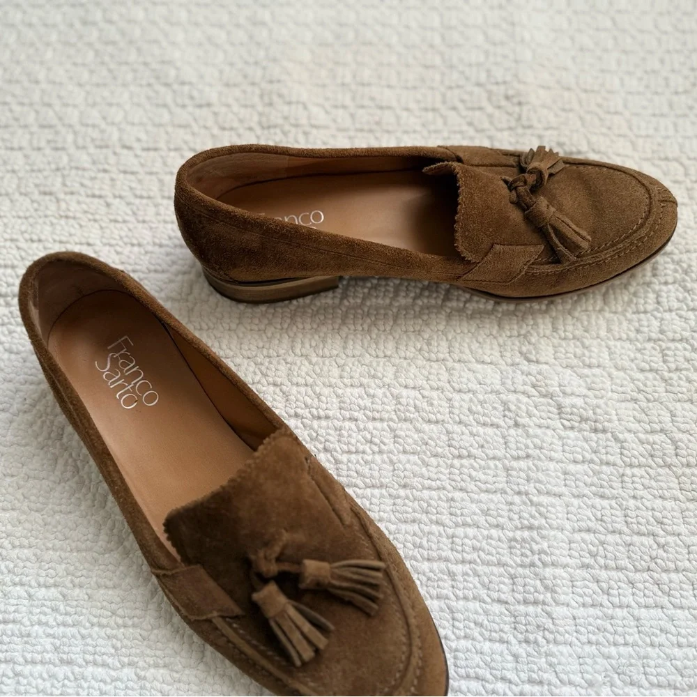 Franco Sarto Tan Suede Tassel Loafers - Picture 2 of 3